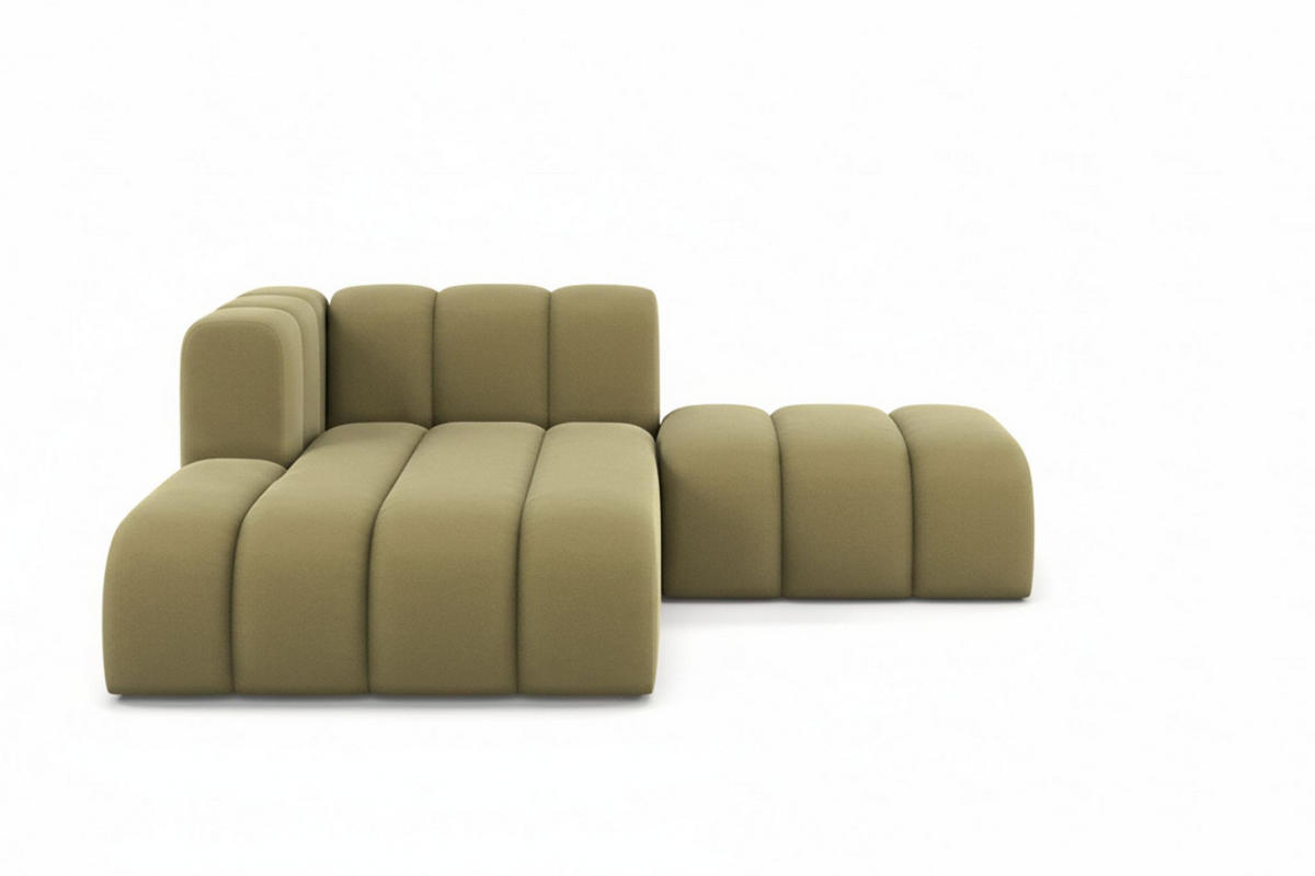 CHAISELONGUE Mit Hocker Grand, Veloursstoff Salvador, Olive, Links - Olivgrün, Holz (204/179cm) - Kaiser Möbel