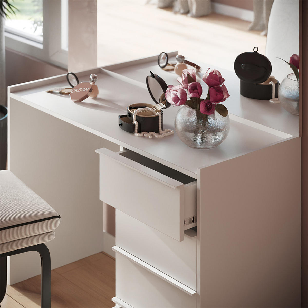 TOALETNÍ STOLEK Viktoria Bílá - bílá, kompozitní dřevo (110/77.2/45cm) - Vicco