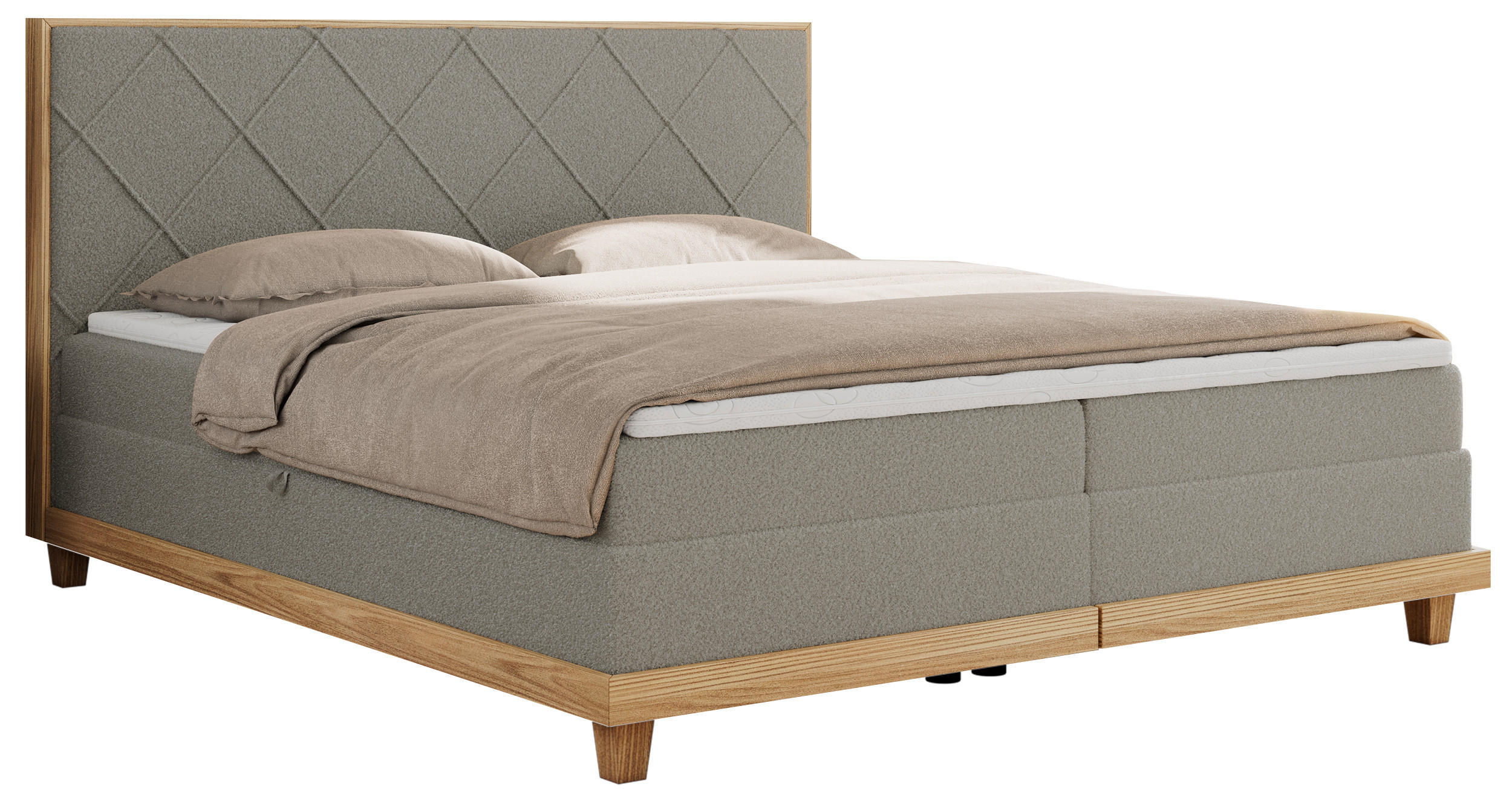 BOXBETT CAICOS 160/200 - Hellgrau Boucle - H4 - Hellgrau, Holz/Textil (160/200cm) - MKS