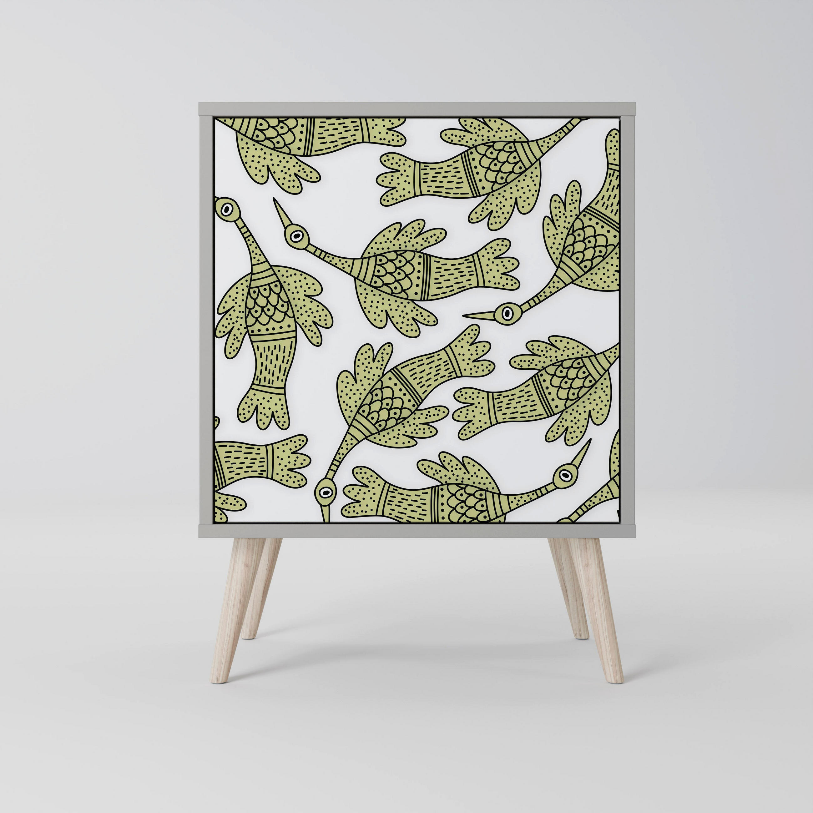 SIDEBOARD SEEDLING SONGBIRD, Grau, 57,5x42x77,5 cm, Schräge Buchenholzfüße - Buchefarben/Multicolor, Holzwerkstoff/Buchenholz (57.5/77.5/42cm) - SpaceRebels