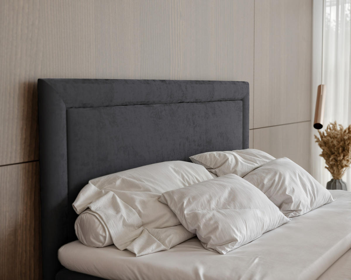BOXBETT NERO 160/200 cm mit Matratze und Topper, Dunkelgrau - Dunkelgrau/Schwarz, Holzwerkstoff/Textil (160/200cm) - Idohome