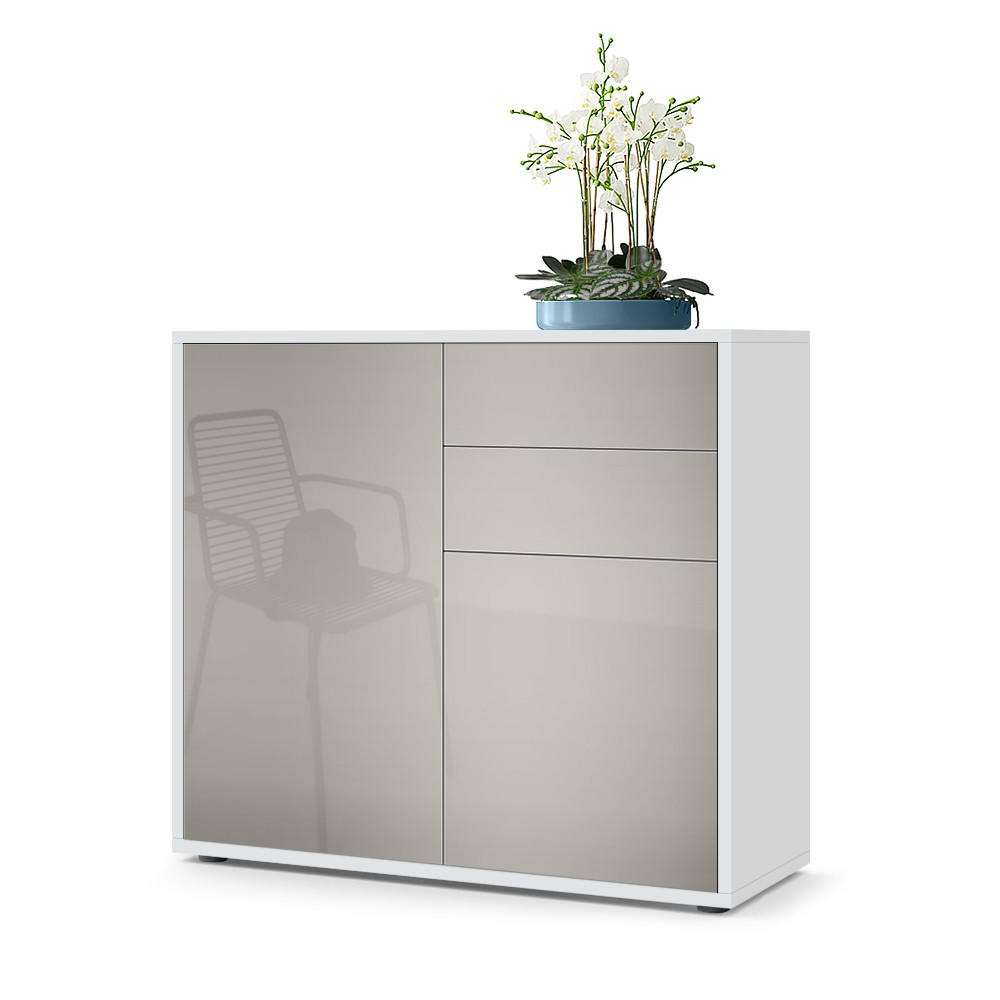 KOMMODE Ben Front in Sandgrau Hochglanz - Sandfarben, Holzwerkstoff (79/74/36cm) - Vladon