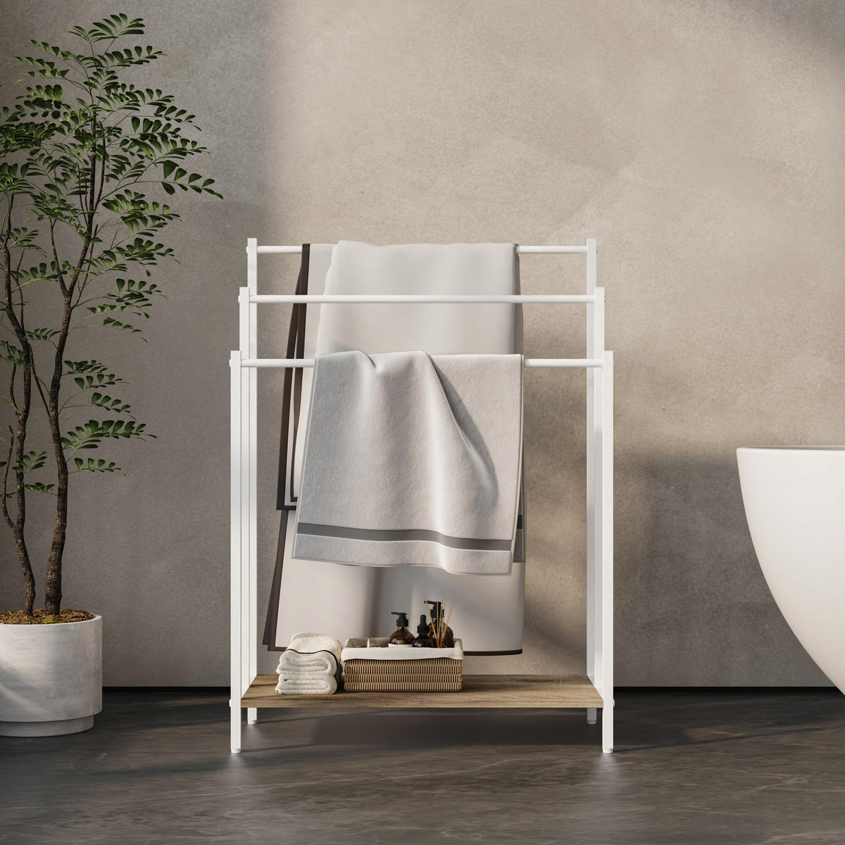 HANDTUCHSTÄNDER - Weiß, Holzwerkstoff/Metall (60/81/28cm) - Relaxdays