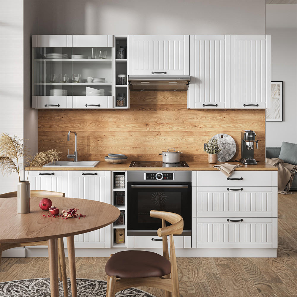 KÜCHENZEILE Fame-Line Weiß Landhaus/Weiß 235 cm, AP Anthrazit - Weiß, Holzwerkstoff (235/81.6/60cm) - Vicco
