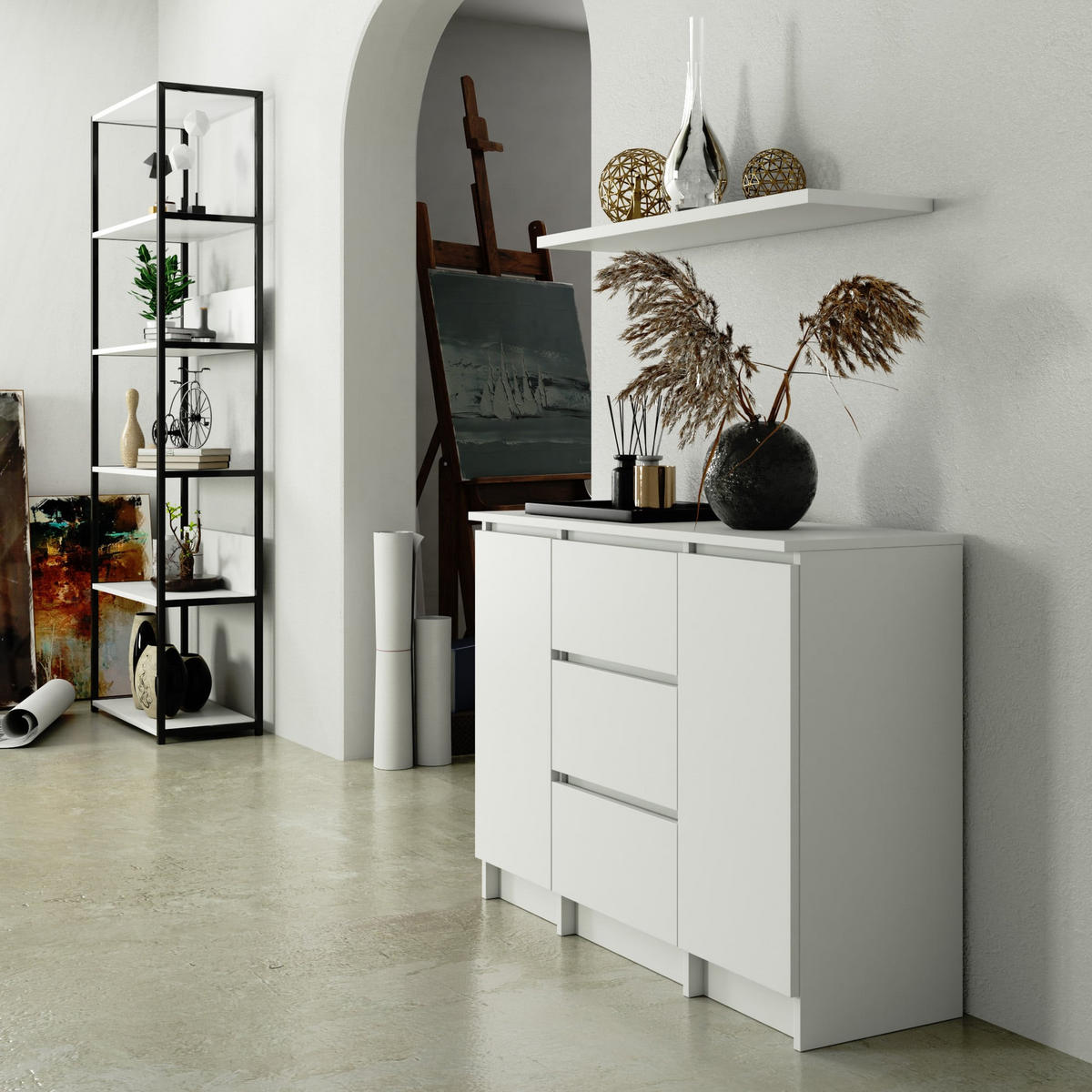 KOMMODE K100 3 Schubladen, 101x76x35 cm, Weiß - Weiß, Holz (101/76/35cm) - Milordbikes