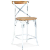 BARHOCKER Altholz Metallgestell Sitzhöhe 65cm Rückenlehne SILARO MINI, Braun-Weiß 50x47x100 cm - Braun/Weiß, Holz/Metall (47/100/50cm) - KADIMA DESIGN