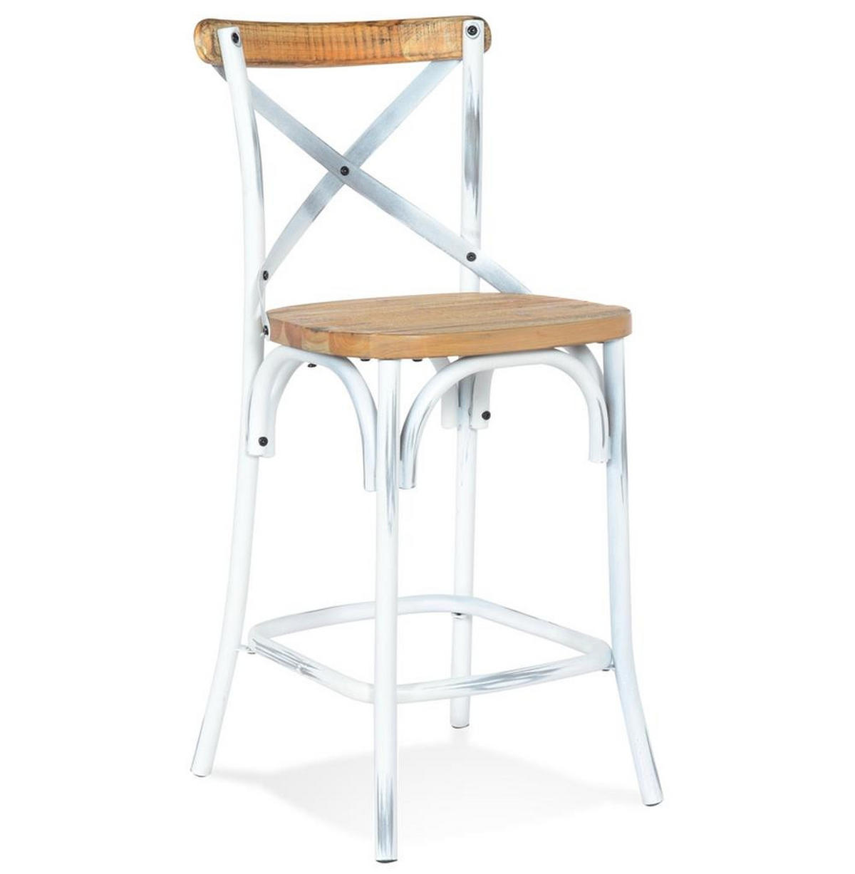 BARHOCKER Altholz Metallgestell Sitzhöhe 65cm Rückenlehne SILARO MINI, Braun-Weiß 50x47x100 cm - Braun/Weiß, Holz/Metall (47/100/50cm) - KADIMA DESIGN