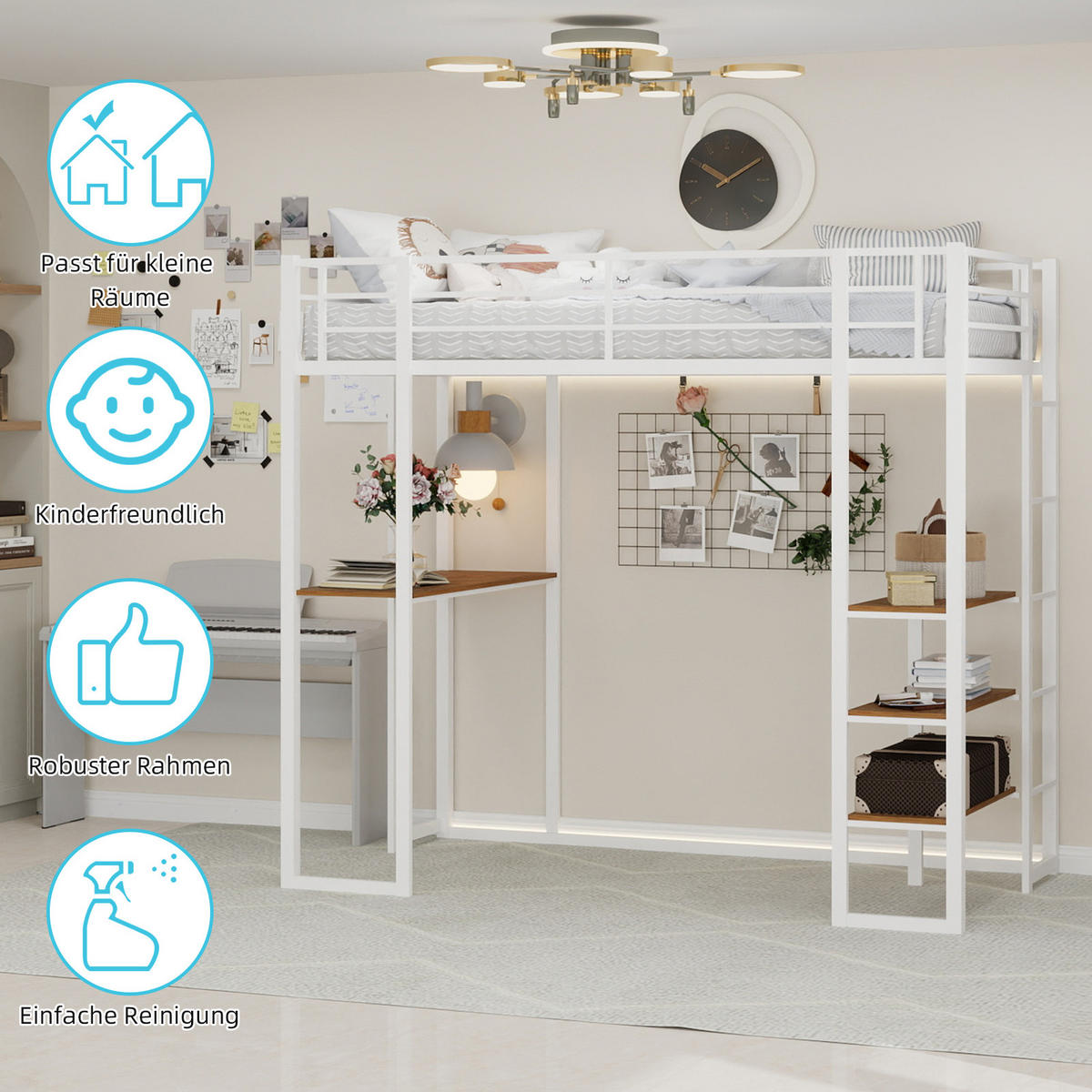 HOCHBETT Metall Schreibtisch Regal - Weiß, Metall - LEBENLANG