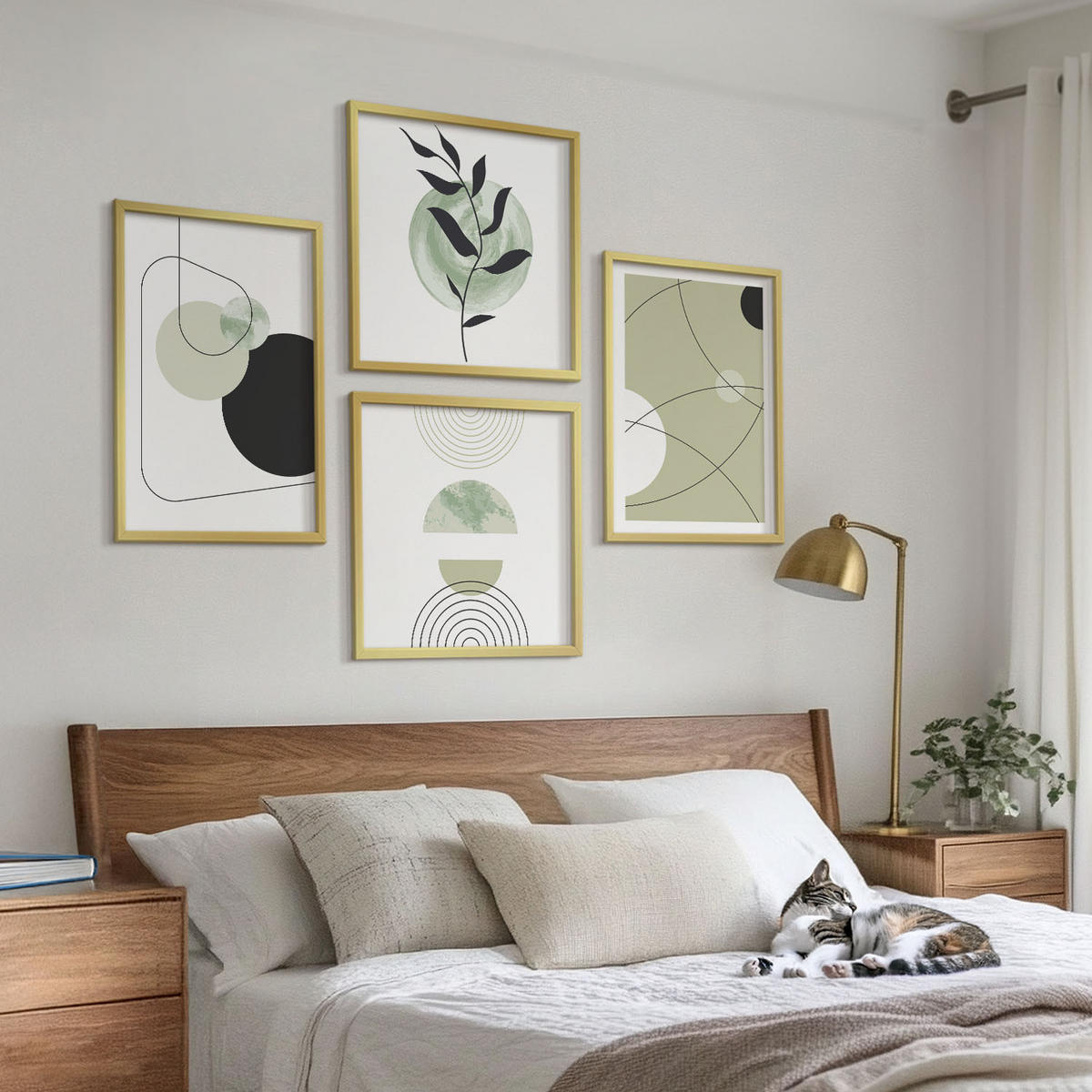 WANDBILDER 4er Set - 50x50 cm & 40x60 cm Goldrahmen - Abstrakte Formen und Farben - Goldfarben, Kunststoff (50/50cm) - ArtPrintCave