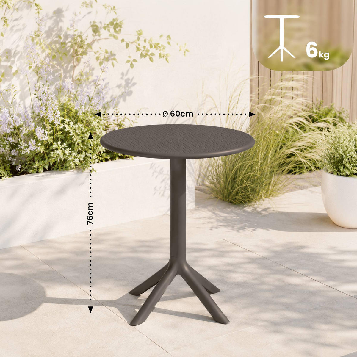 GARTENTISCH rund Ø60 cm Kunststoff Taupe - Taupe, Kunststoff (60/60/76cm) - CLP