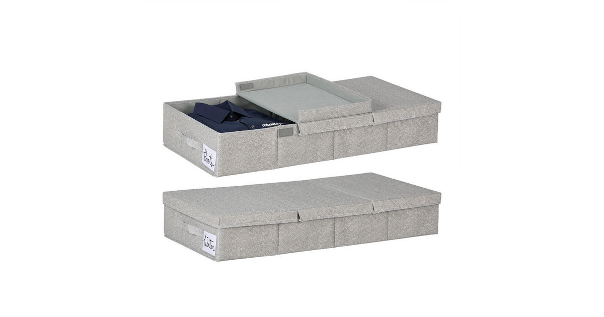 Relaxdays UNTERBETTKOMMODE Grau 2er-Set mit Deckel 80x40 cm jetzt nur online
