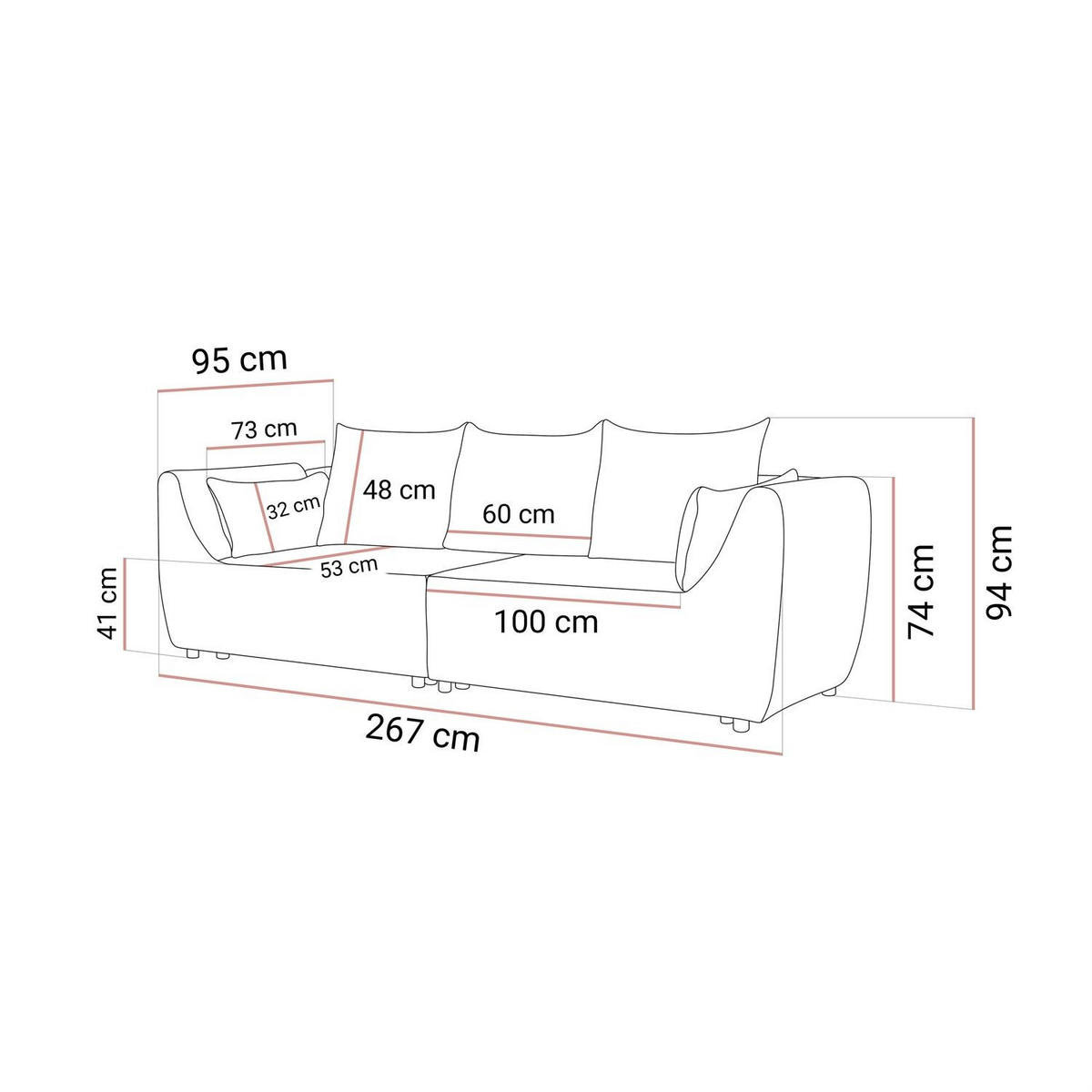 SOFA ASPEN Zweisitzer mit Schlaffunktion, Anafi 02 - Hellgrau, Textil (267/94/95cm) - Lookway