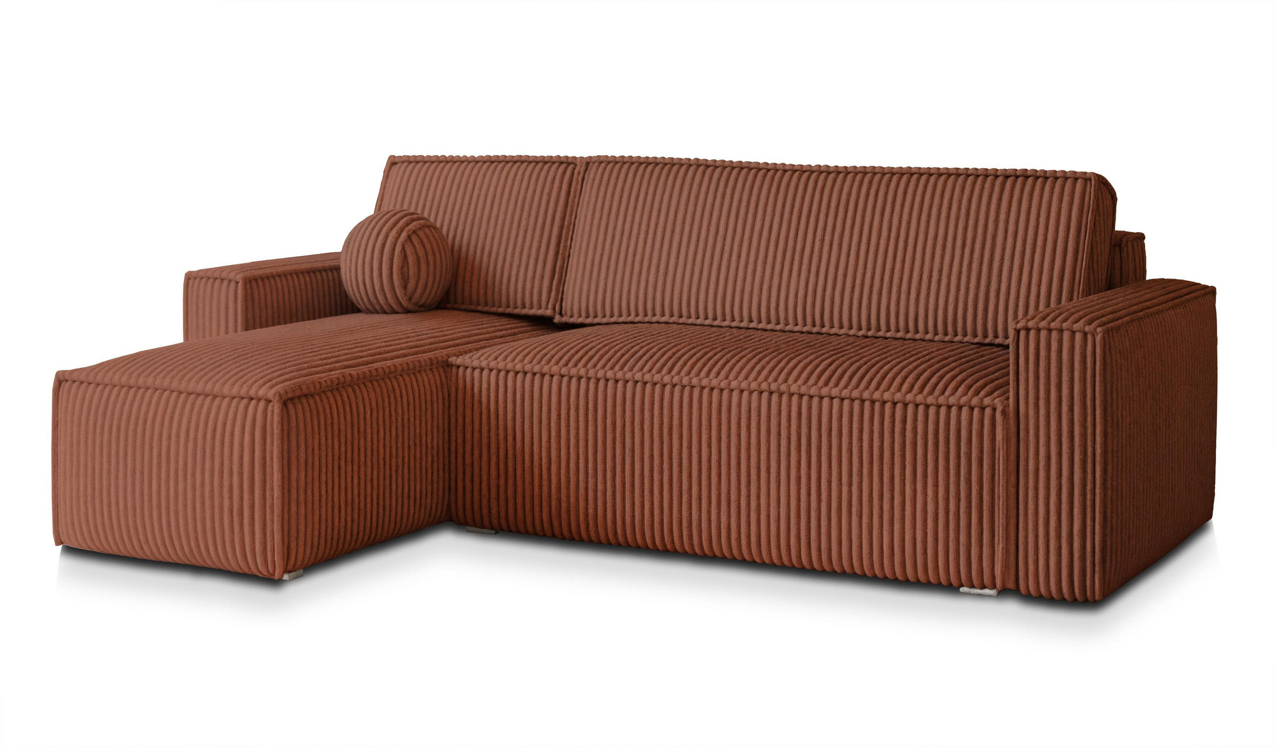 ECKSOFA RAVELO T Braun Kordstoff mit Schlaffunktion - Braun, Holz (240/140cm) - MASSENO