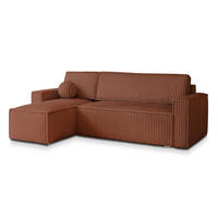 ECKSOFA RAVELO T Braun Kordstoff mit Schlaffunktion - Braun, Holz (240/140cm) - MASSENO