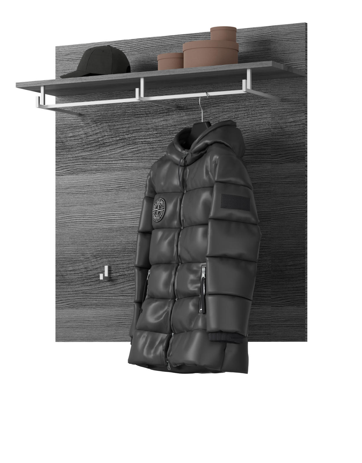 GARDEROBENPANEEL Rauchsilber grau 90 cm, Wandgarderobe mit 6 Kleiderhaken - Grau, Holzwerkstoff (90/98/27cm) - Inn.Furn