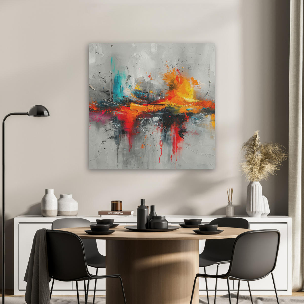 AKUSTIKBILD Moderne Kunst - Orange - Grau - Abstrakt Akustikpaneele 80x80 cm - Hellgrau, Kunststoff (80/80/0.9cm) - MuchoWow