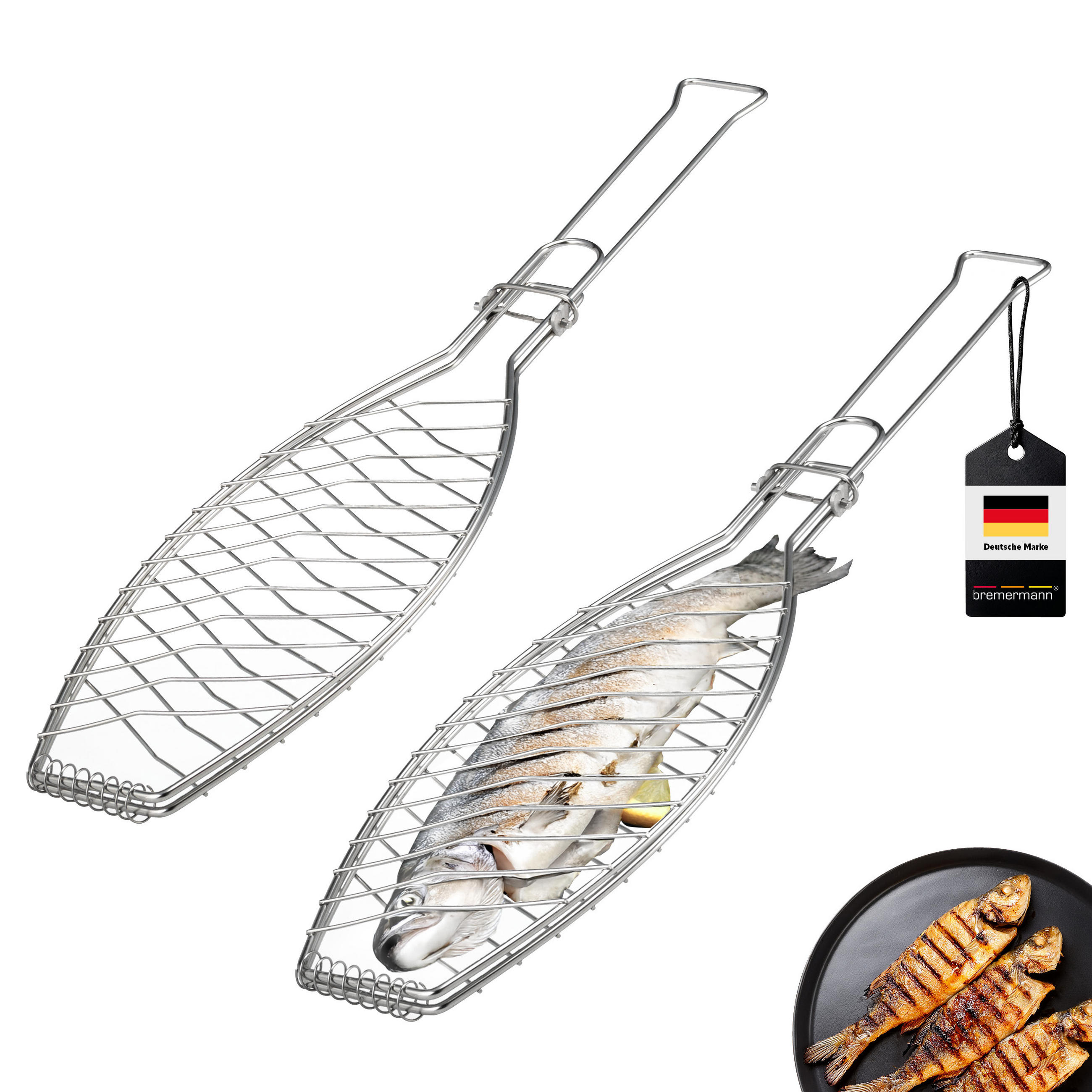 FISCHGRILLER 2er-Set, silber - Edelstahlfarben, Metall (12.8/12.8/56.7cm) - bremermann