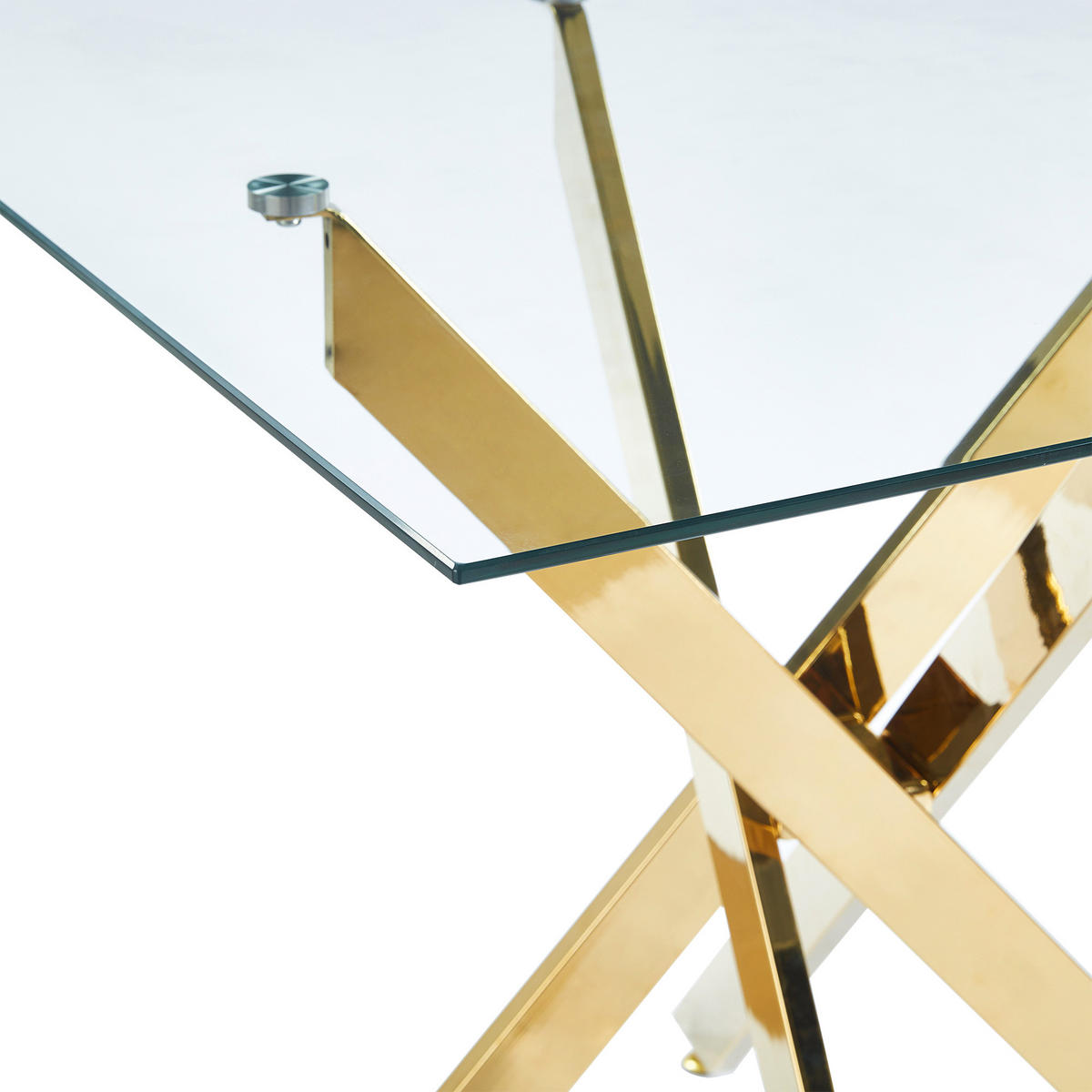 ESSTISCH 80/80/75 cm goldfarben aus Glas und Metall mit Kreuzgestell - Goldfarben, Metall (80/80/75cm) - OKWISH