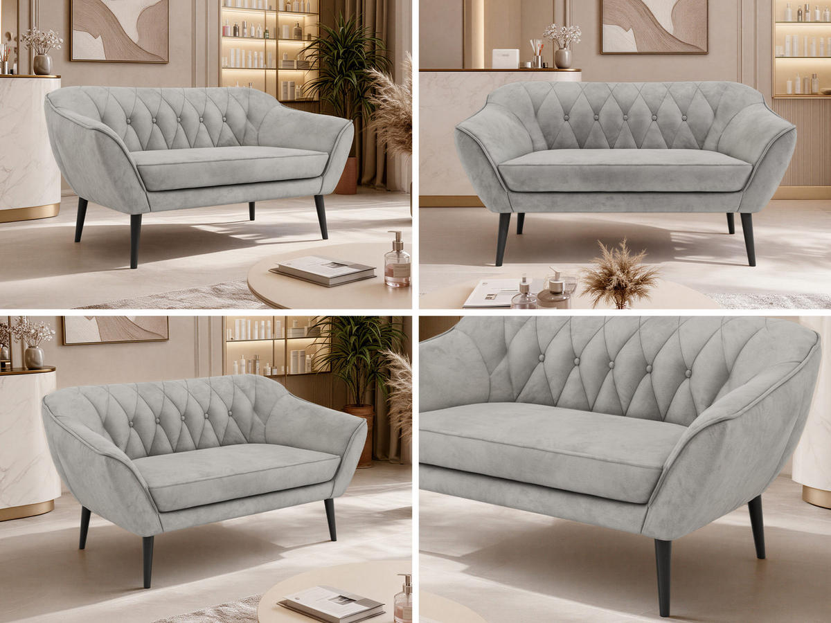2-SITZER-SOFA PIRS - Hellgrau Velvet - Schwarze Beine - Hellgrau/Schwarz, Holzwerkstoff/Textil (140/75/74cm) - MKS