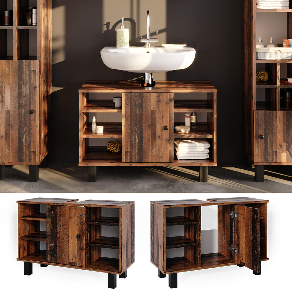 WASCHBECKENUNTERSCHRANK Fynn Antikholz 80 x 54 cm - Eichefarben, Holzwerkstoff (80/54/32cm) - Vicco