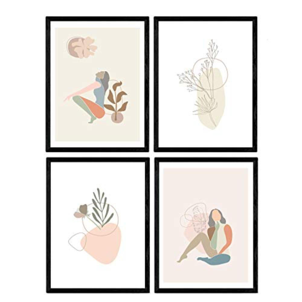 POSTER Set mit 4 weibliche Figuren und Formen Pastelltönen A4 Rahmenlos - Klar, Papier (29.7/3cm) - Nacnic