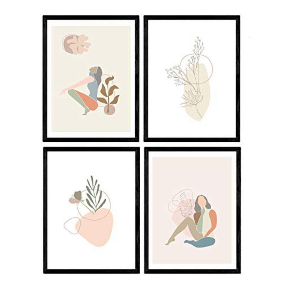 POSTER Set mit 4 weibliche Figuren und Formen Pastelltönen A4 Rahmenlos - Klar, Papier (29.7/3cm) - Nacnic