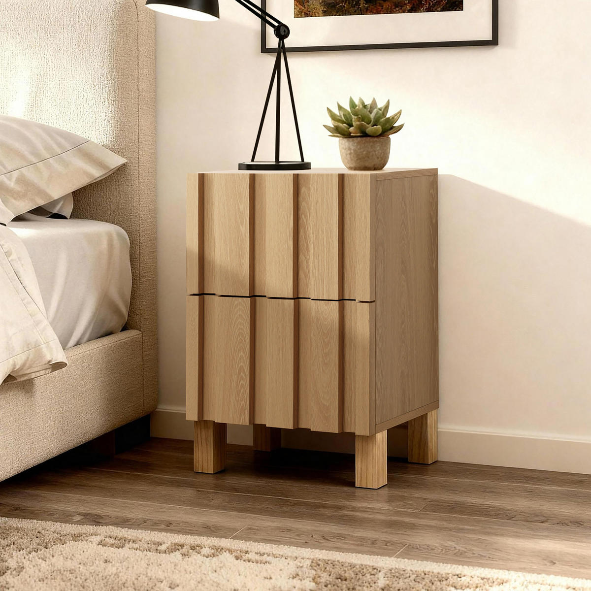 NACHTTISCH Modern mit 2 Schubladen, Eichenfarben, Spanplatte | B40 x T30 x H55 cm - Eichefarben, Holz (40/55/30cm) - Hometopia