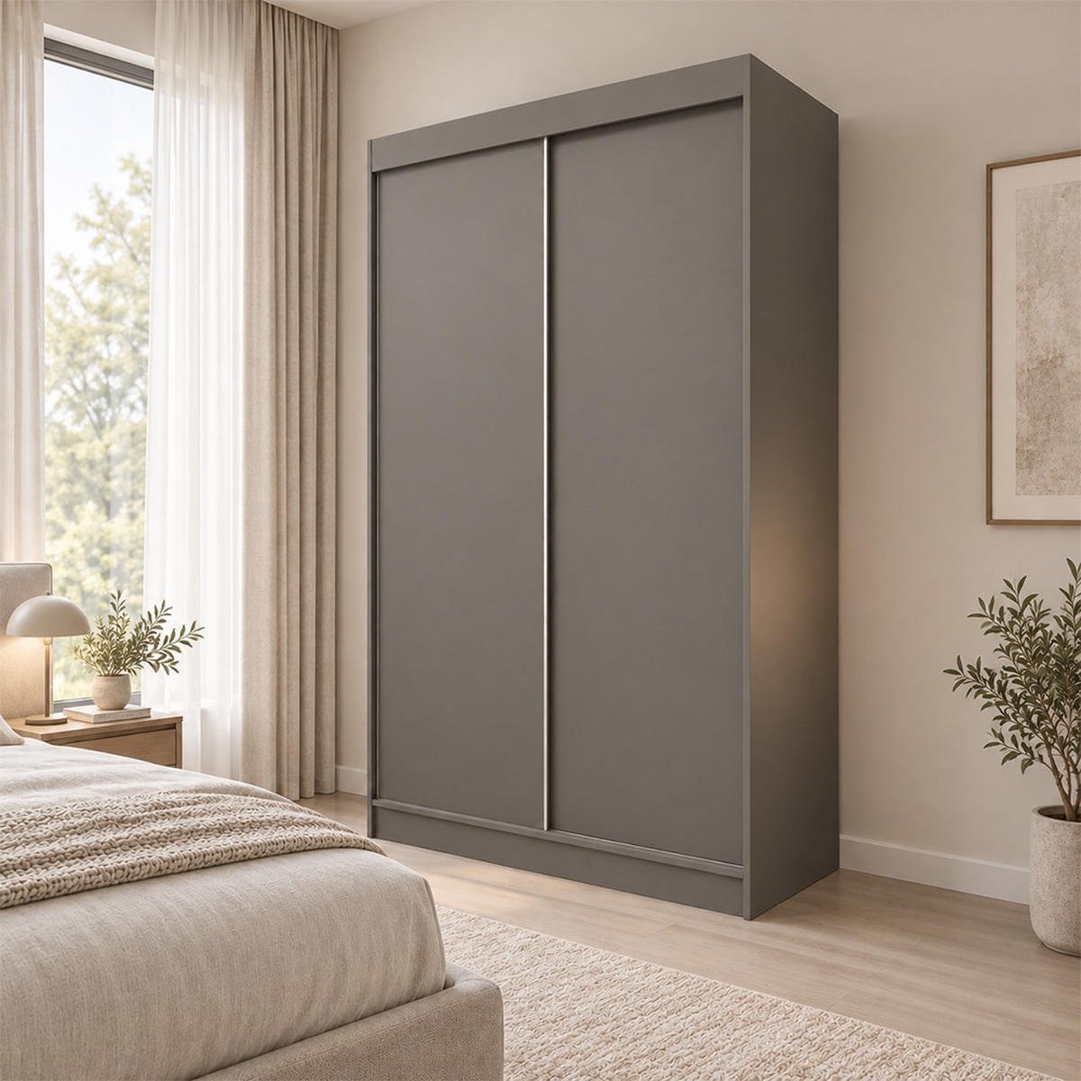 KLEIDERSCHRANK Steria 120 cm Graphit Griffe silber - Graphitfarben, Holzwerkstoff (120/216/61cm) - KS Home Concept