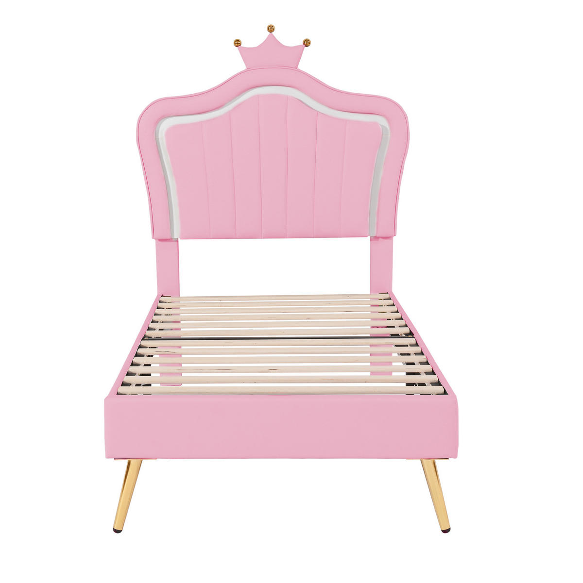 KINDERBETT 90/200 cm mit LED-Beleuchtung, verstellbarem Kopfteil und Muschel-Kronen-Design, Rosa - Pink, Textil (90/200cm) - Redom