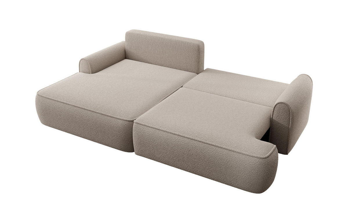 ECKSOFA MARE Beige Boucle-Stoff mit Schlaffunktion - Beige, Holz (250/146cm) - MASSENO