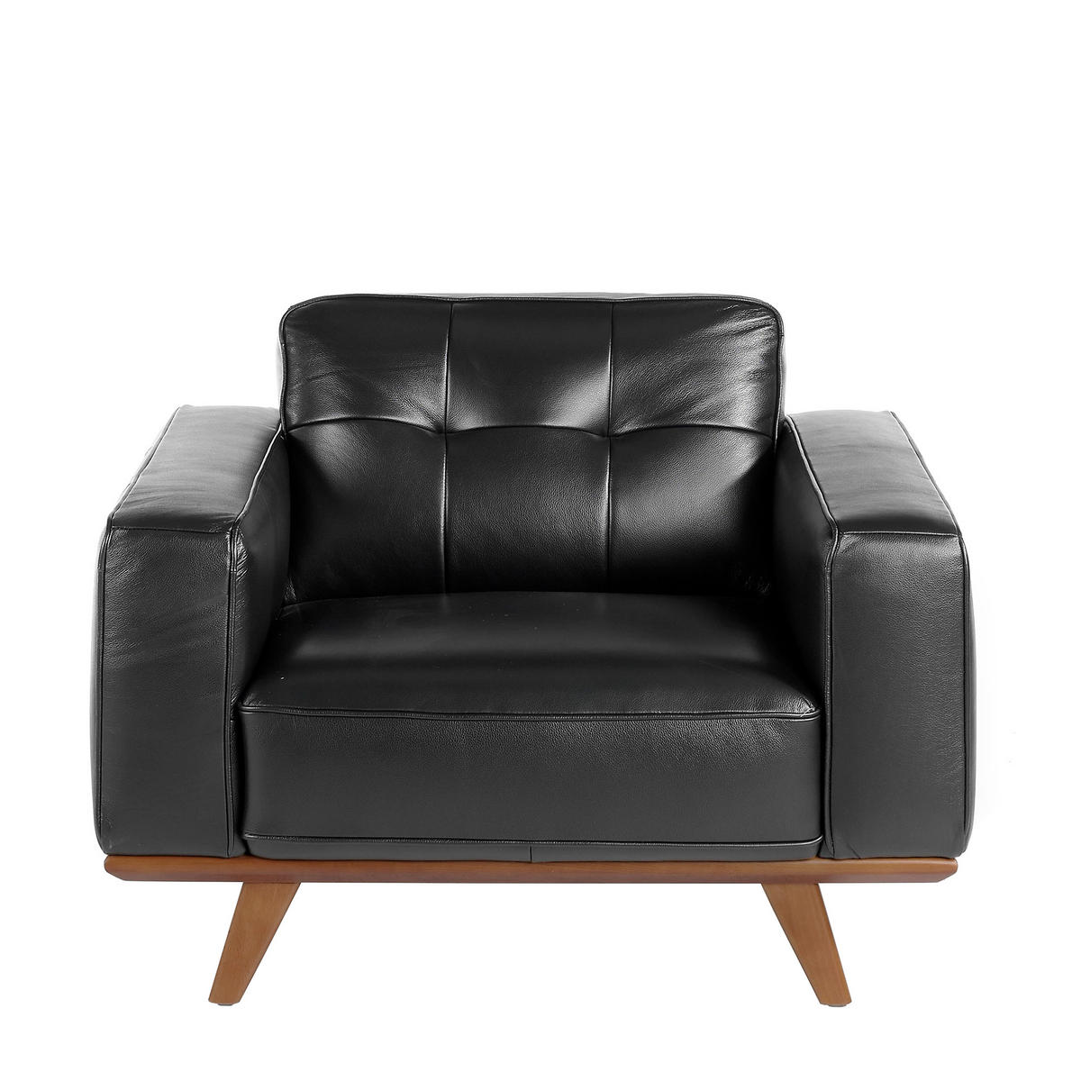 CHESTER-SESSEL aus schwarzem Leder - Schwarz/Braun, Leder/Holz (112/78/95cm) - ANGEL CERDA