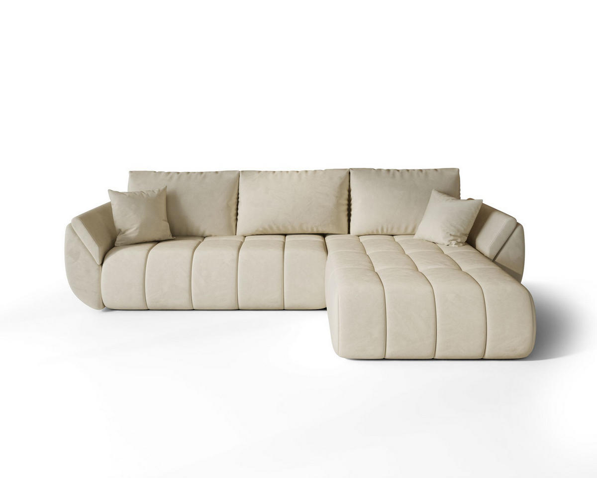ECKSOFA SYDNEY PREMIUM rechts beige Velours Monolith 2 - Schlaffunktion, Bettkasten - Beige, Textil (280/185cm) - Cornero