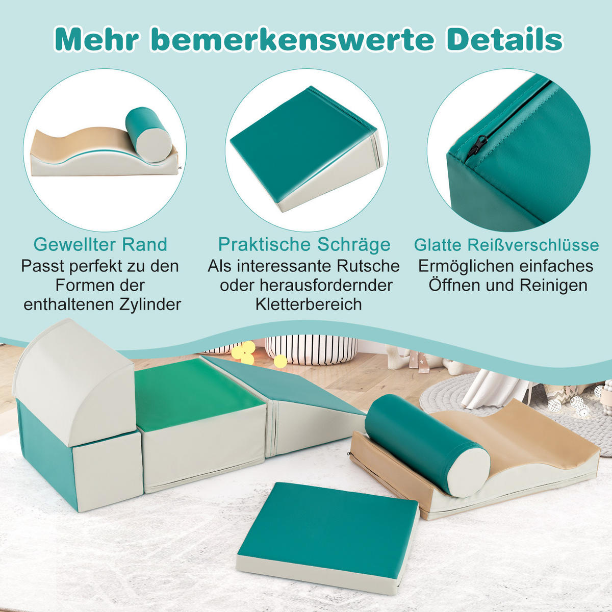 SCHAUMSTOFFBLOCK Grün (7-teilig) - Grün, Leder (40/20/40cm) - COSTWAY