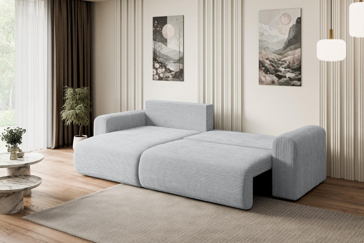 ECKSOFA mit Schlaffunktion und Bettkasten ORRO-L - 272x145x83 cm Grau Cord - Schwarz/Grau, Holzwerkstoff/Kunststoff (272/145cm) - ALTDECOR