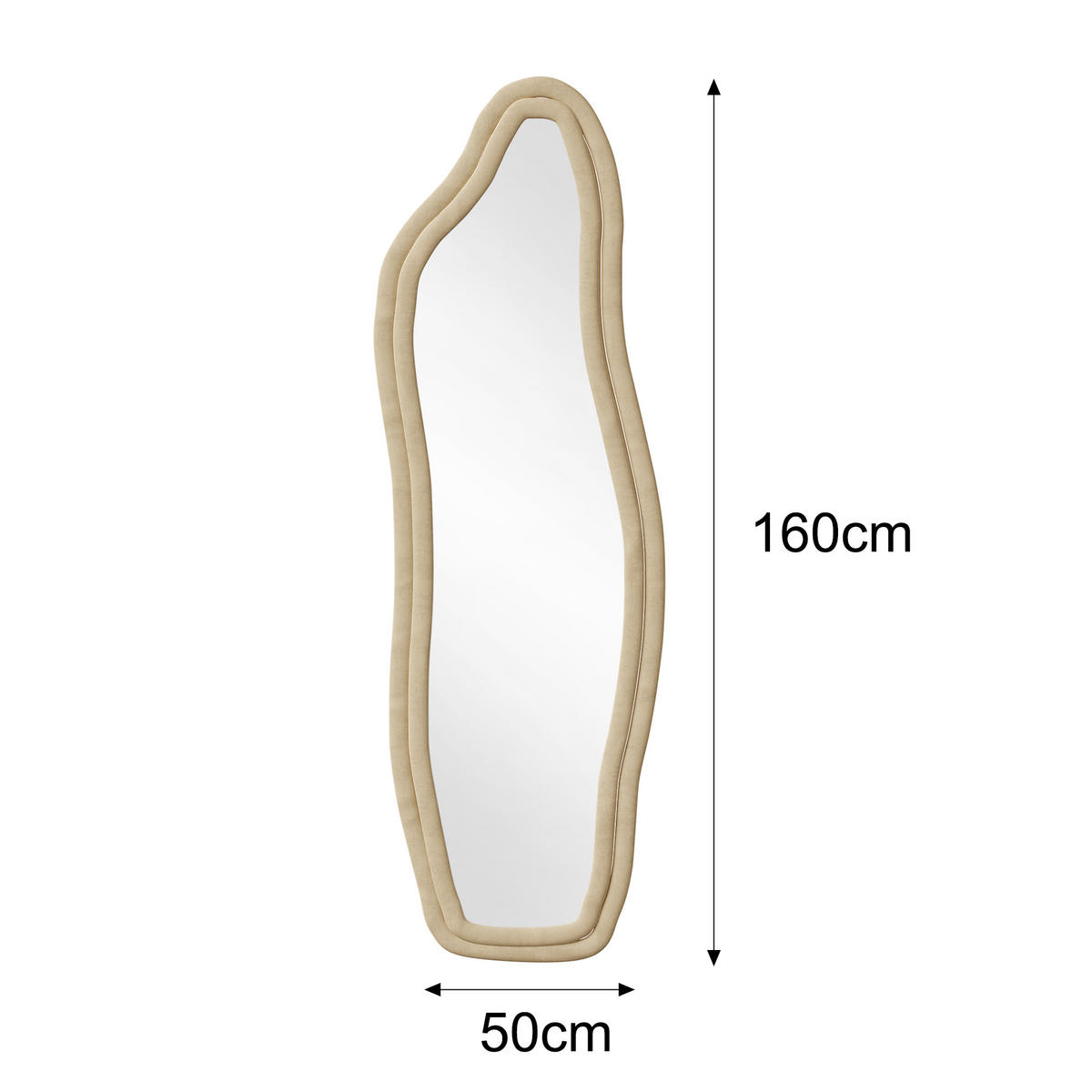 GANZKÖRPERSPIEGEL Wellen-Design mit U-Standfuß & Scharnier 160/50 cm Champagner-Gold - Goldfarben, Glas/Holzwerkstoff (50/160/3cm) - Creahappy