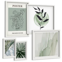 BILDER SET 5er Set - 50x50 cm & 20x30 cm & 40x60 cm Weißer Rahmen - Grün-beige Pflanzenmuster - Weiß, Kunststoff (40/60cm) - TULUP