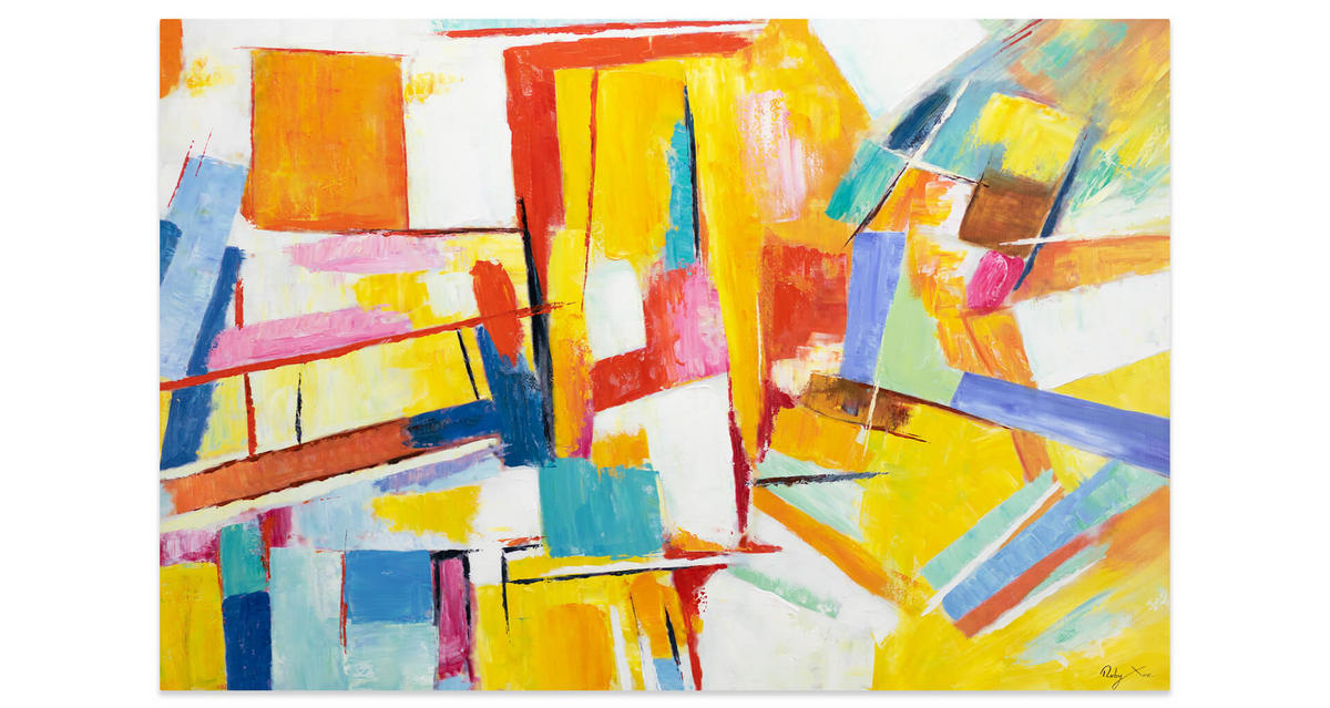 ACRYLBILD HANDGEMALT 120/80 cm - Blau/Gelb, Holz/Textil (120/80cm) - KUNSTLOFT