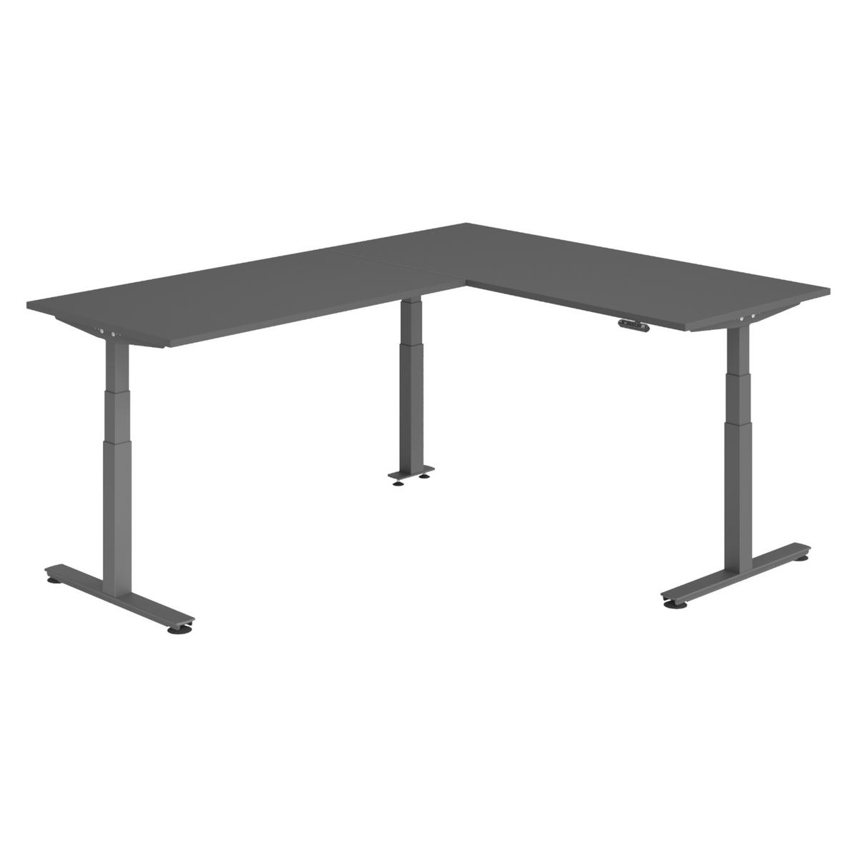 ECKSCHREIBTISCH elektrisch höhenverstellbar L-Form 240/180/74 cm in Graphitfarben/Graphitfarben - Graphitfarben, Holzwerkstoff (240/180/74cm) - bümö