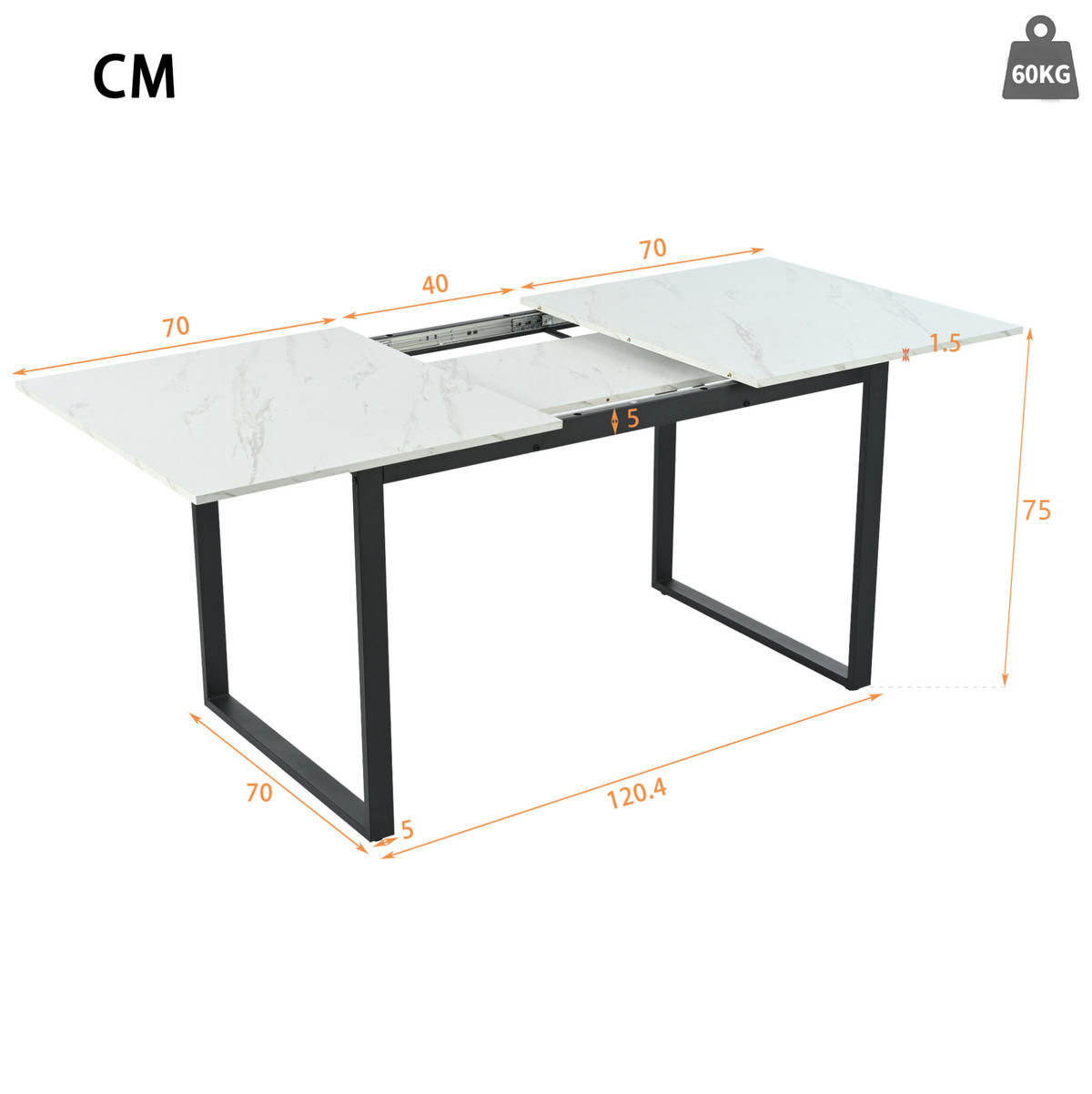 ESSTISCH 140/80/75 cm Weiß aus MDF mit Ausziehfunktion - Weiß, Holzwerkstoff (180/80/75cm) - OKMYHOME