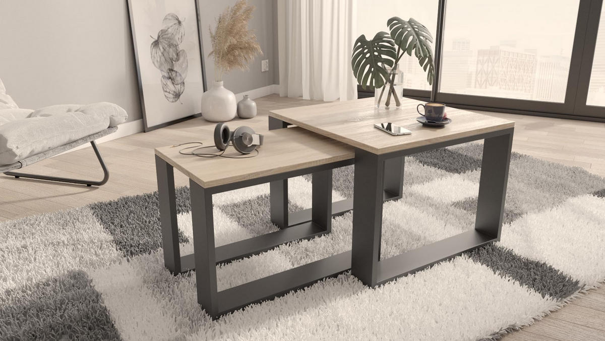 SATZTISCH im Industrie-Stil Sonoma Eiche 2er-Set - Sonoma Eiche, Holzwerkstoff (59.6/60/43.3cm) - Matkam Möbel