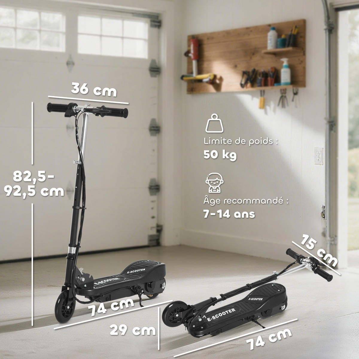KINDERSCOOTER DE-16953 klappbar 120 W 12 km/h Schwarz - Schwarz, Metall (74/36/91cm) - ComfortXL