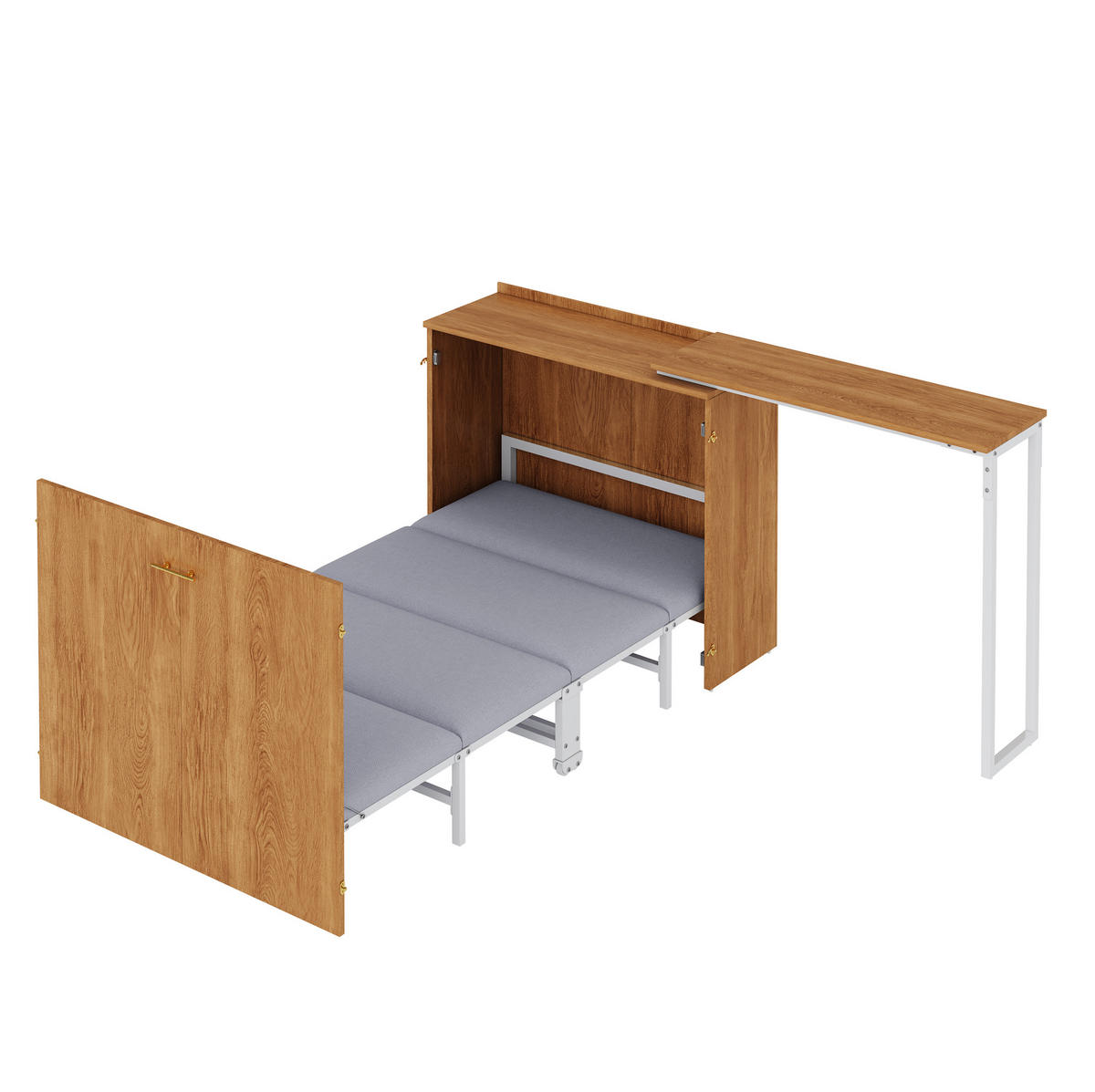 SCHRANKBETT Klappbett 90/200 cm aus Metall und Holz mit drehbarem Schreibtisch und Matratze Weiß/Naturfarben - Naturfarben, Metall (90/200cm) - Modenvie