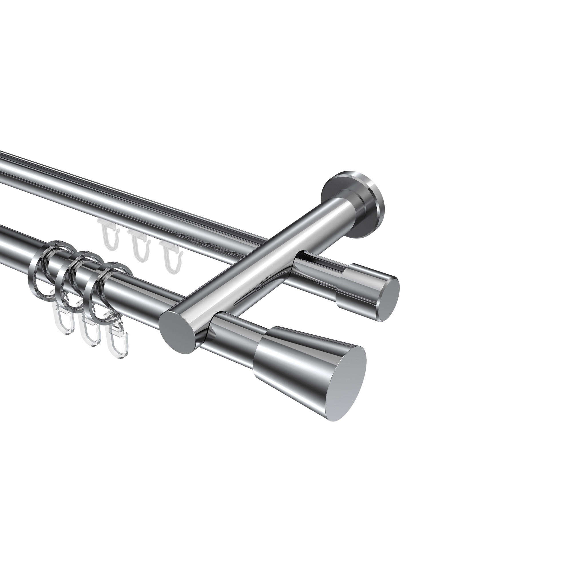RUNDROHR-INNENLAUF-GARDINENSTANGEN-SET Platon Sitra 600 cm (geteilt in 3 x 200 cm), 2-läufig, 20 mm Ø Chrom - Chromfarben, Metall (600cm) - INTERDECO