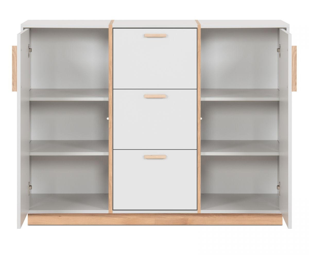 KOMMODE grau, Hickory Walnuss 125 cm, Sideboard mit viel Stauraum - Walnussfarben/Hellgrau, Holzwerkstoff (125/94/40cm) - Furn.Design