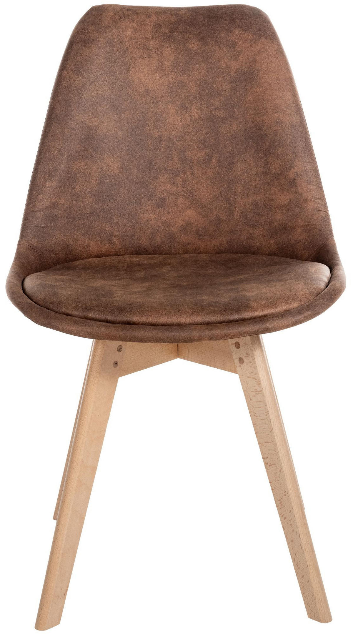 STUHL Lederlook braun - Eukalyptusholzfarben/Braun, Holz/Textil (49/83/50cm) - CLP