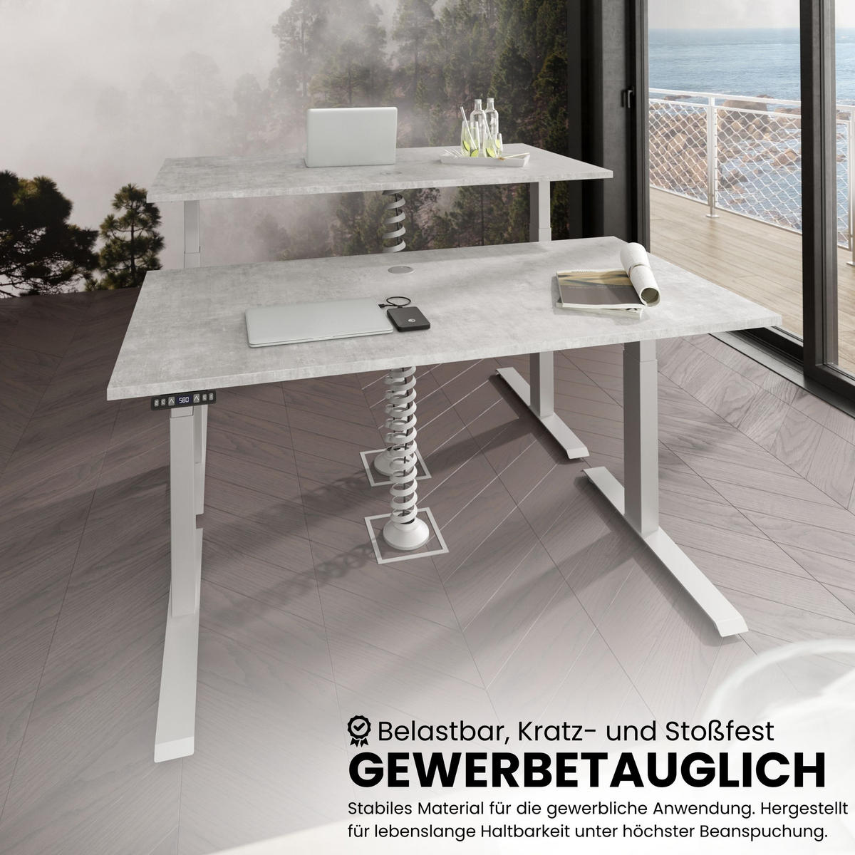 SCHREIBTISCH elektrisch XDKB 80/180/74 cm in Ahornfarben/Graphitfarben - Ahornfarben/Graphitfarben, Holzwerkstoff (80/180/74cm) - bümö