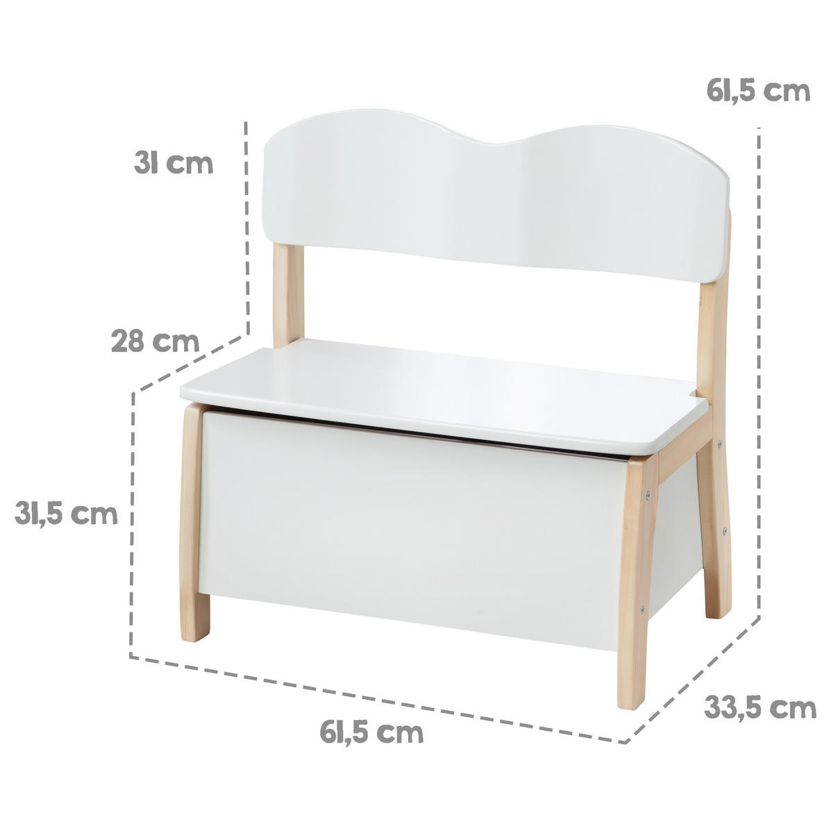 KINDERTRUHENBANK - Naturfarben/Weiß, Holzwerkstoff (61.5/61.5/33.5cm) - Roba