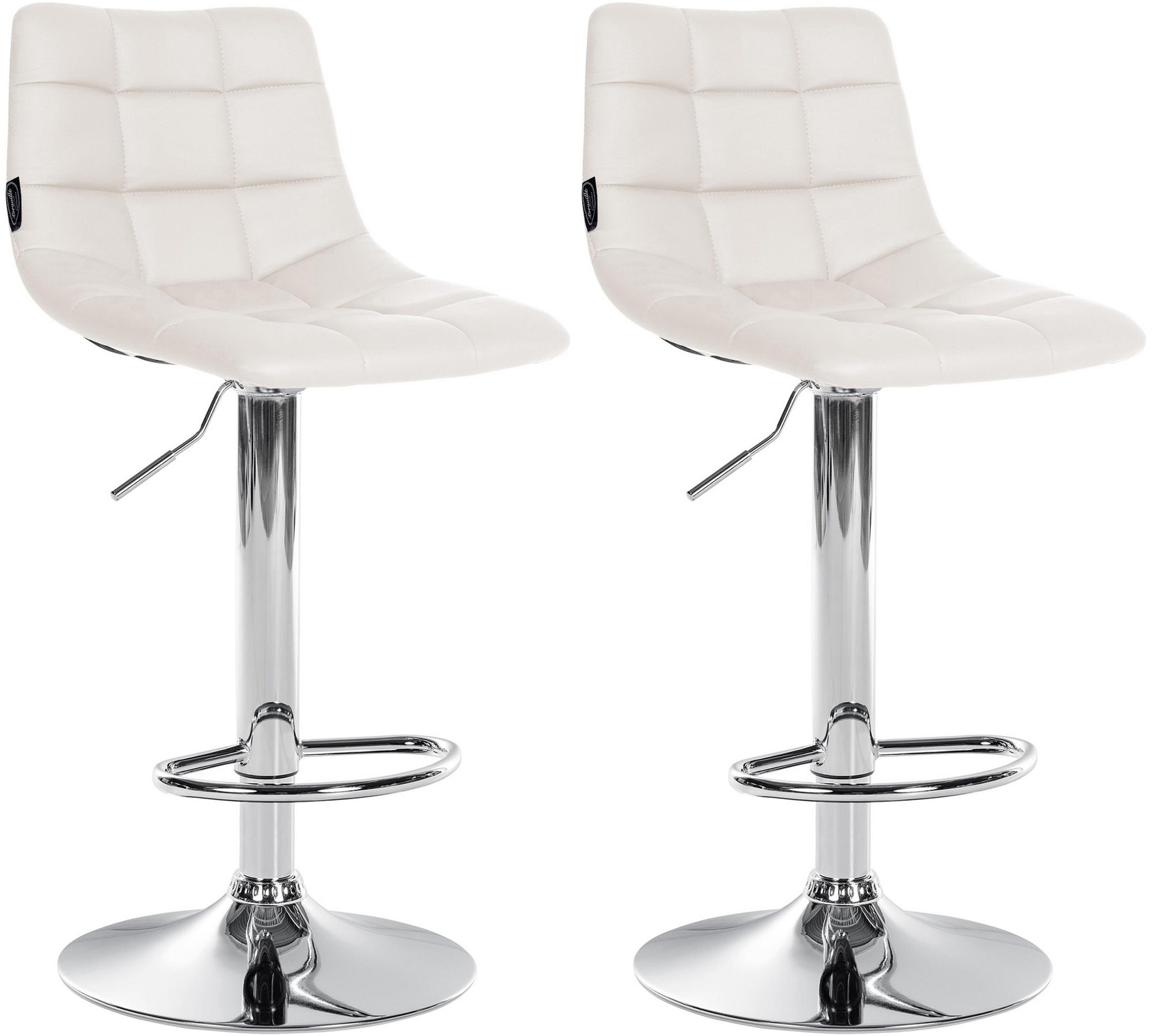 BARHOCKER 2er Set James Kunstleder chrom weiß - Chromfarben/Weiß, Kunststoff/Metall (43/108.5/46.5cm) - TPFLiving