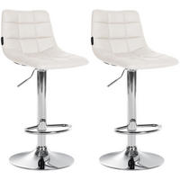 BARHOCKER 2er Set James Kunstleder chrom weiß - Chromfarben/Weiß, Kunststoff/Metall (43/108.5/46.5cm) - TPFLiving