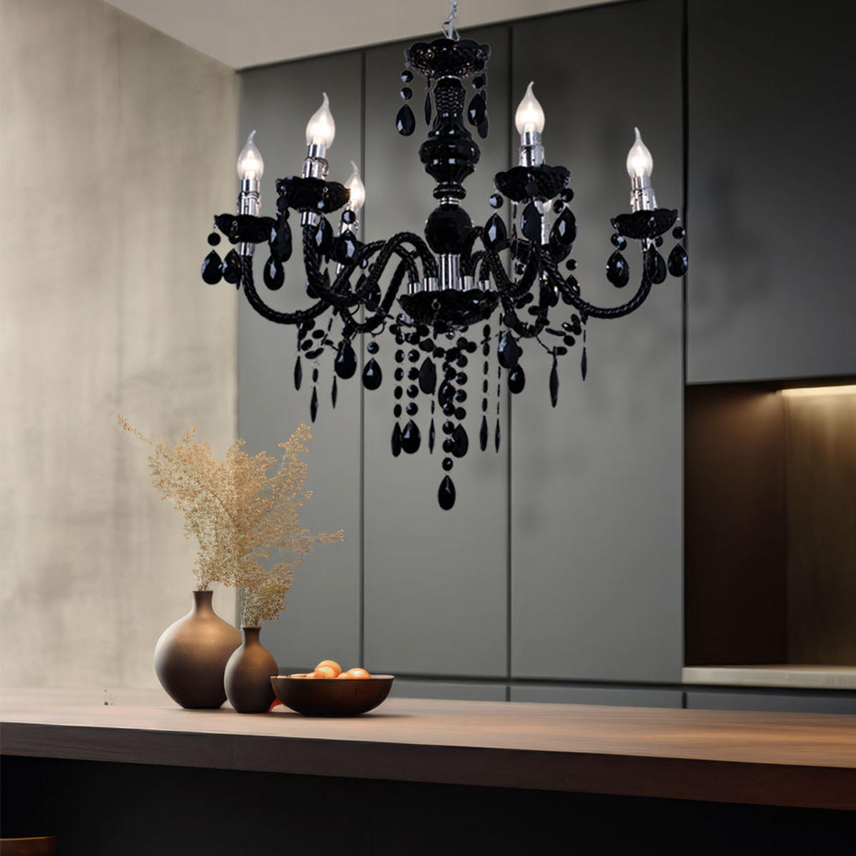 LED KRONLEUCHTER Cuimbra Schwarz - Schwarz, Metall (57/57/166cm)